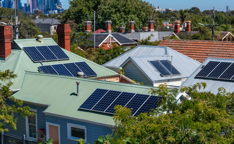 House roofs with solar panels