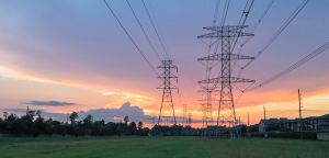 Group silhouette of transmission towers