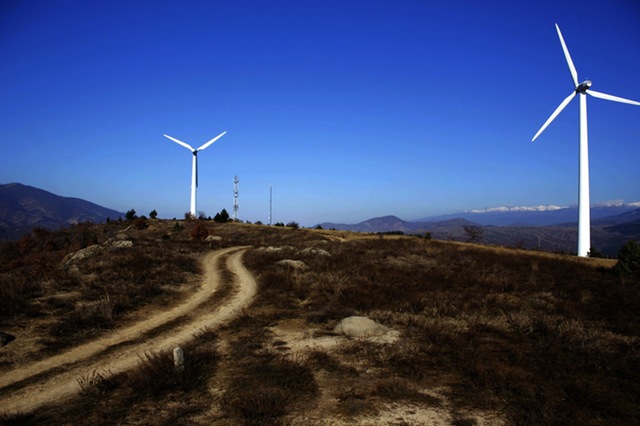 Wind turbines on hillside